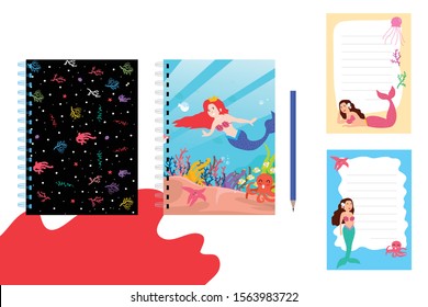 Mermaids and sea pattern background. cover book, diary book, note