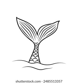 mermaid's tail black line vector illustration, contour graphic tattoo