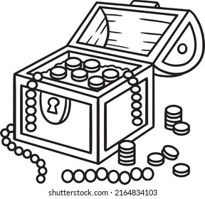 Mermaids Treasure Box Isolated Coloring Page 