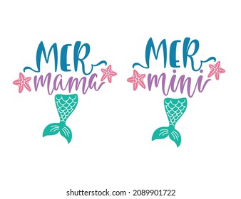 Mermama and mermini typography designs.