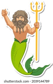 A merman holding trishula cartoon character sticker illustration