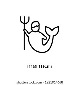 Merman icon. Trendy modern flat linear vector Merman icon on white background from thin line Fairy Tale collection, editable outline stroke vector illustration