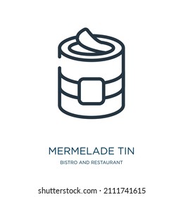 icono de la línea delgada de mermelade tin. bistró y restaurante, tarro de íconos lineales del concepto de bistró y restaurante, señal de contorno aislado. Elemento de símbolo de ilustración vectorial para diseño web y aplicaciones.