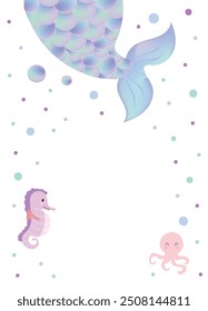 mermiad baby shower invitation card.vecteor illustration for vertical design