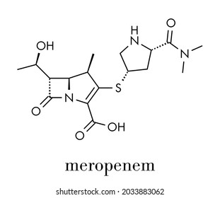 Meropenem broad-spectrum antibiotic drug molecule (carbapenem class). Skeletal formula.