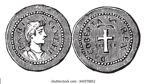 Merovingian currency, vintage engraved illustration. Industrial encyclopedia E.-O. Lami - 1875.
