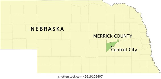 Merrick County and city of Central City location on Nebraska state map