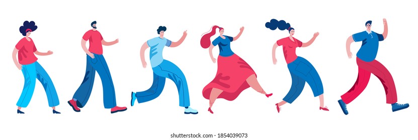 Merrily walking people. A set of vector characters for decoration.