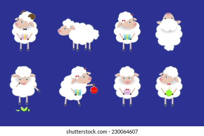 merru christmas card, new year, set of sheep, vector set of sheep, vector sheep