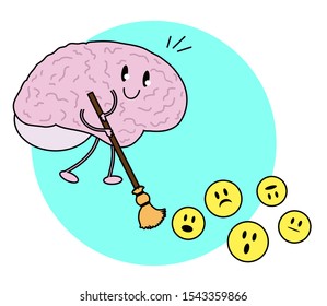 A merry brain gets rid of bad thoughts. Vector illustration.