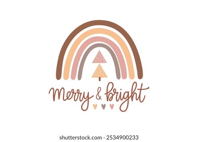 Merry and bright, Boho Christmas T Shirt Design