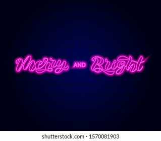Merry & Bright brush lettering. Vector illustration for poster