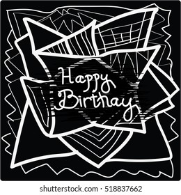 Merry and Bright. Calligraphic hand lettered greeting card with winter hand drawn background. 