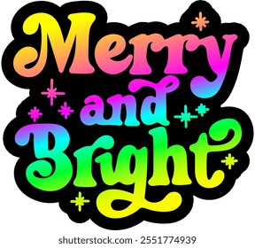 merry and bright merry christmas colorful bright rainbow graphic design