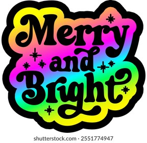 merry and bright merry christmas colorful bright rainbow graphic design