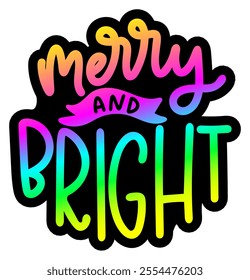 merry and bright merry christmas colorful bright rainbow graphic design