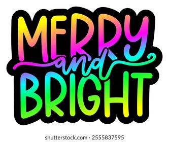 merry and bright merry christmas colorful bright rainbow graphic design