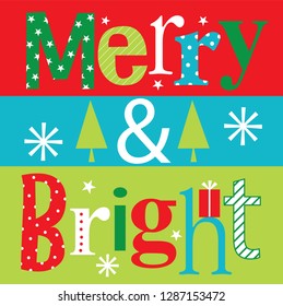 merry and bright christmas greeting card