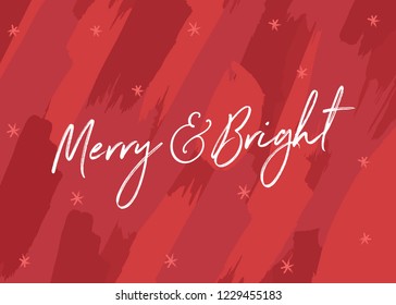 Merry and Bright Christmas Holiday Greeting Card Typography Vector Text Illustration Background