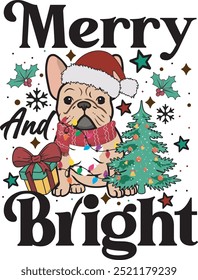 Merry And Bright Christmas Lights French Bulldog T shirt Design