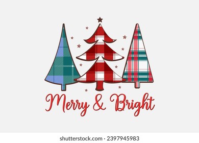 Merry and Bright Christmas pattern Sublimation T shirt design