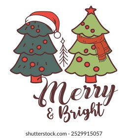 Merry And Bright  Christmas Tree T-shirt Design