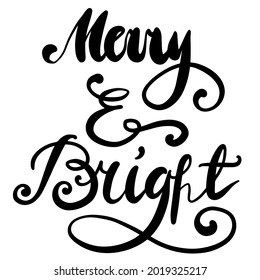 Merry  Bright Christmas wishes holiday card text centerpiece, isolated black on white vector illustration