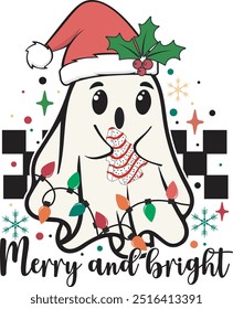 Merry And Bright Ghost Cute Christmas ghost tree cake T shirt Design