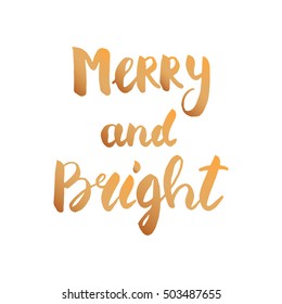 Merry and Bright. Hand lettering. Christmas printable lettering for greeting card and posters
