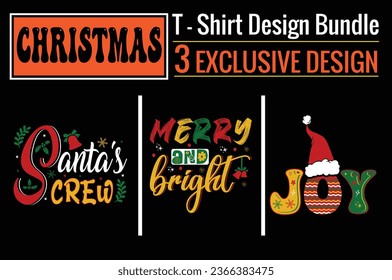 Merry and bright, Joy, Santa's crew, Christmas T-shirt Design. ready to print for apparel, poster, and illustration. Modern, simple, lettering t-shirt vector