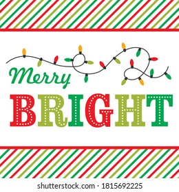 Merry bright letter with red and green color decoration, vector illustration