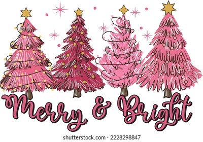 Merry And Bright With Pink Christmas Trees