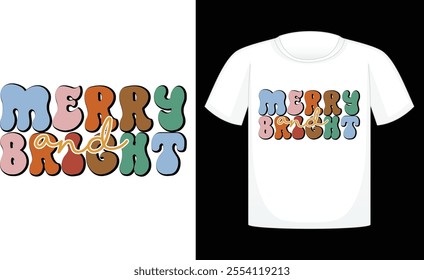 Merry and Bright Retro ,Retro Christmas Sublimation ,Sublimation Design