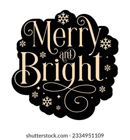Merry and Bright, Retro svg design vector file