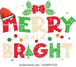 merry and bright t shirt  design 