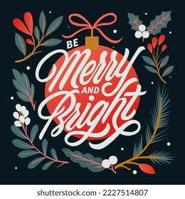 merry and bright typography poster, Merry Christmas, vector, greeting card, social media post, banner, poster, flyer, decoration card, invitation card, Merry Christmas typography, holiday wish card