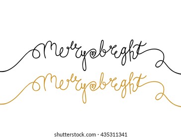 Merry and Bright vector hand lettering with heart. Warm Christmas holiday wish in black ink and gold. Perfect for postcard
