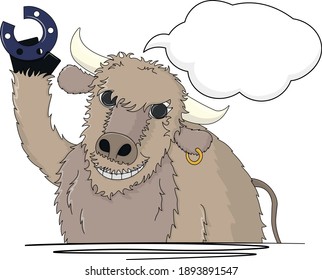Merry bull greets everyone and waves his paw