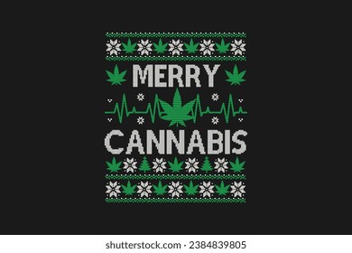 Merry Cannabis Ugly Christmas Sweater t-shirt Design Sublimation Pattern