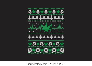 Merry Cannabis Ugly Christmas Sweater Pattern Sublimation T shirt design