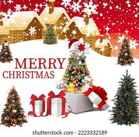 merry card holiday gift decoration greeting snow merry ball celebrate red vacation new celebration party and star background beautiful.