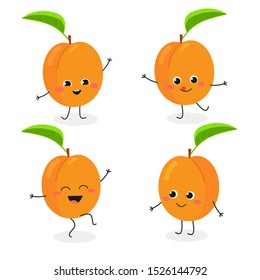 Merry cartoon apricot characters set in flat style. Vector illustration isolated on white background 