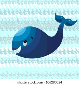 Merry cartoon  vector whale. Illustration can be used separately from background