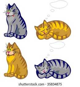 Merry cat. Two variants of color: gray and red.