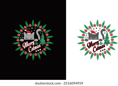 Merry catmas christmas t-shirt design Graphic Vector Template,