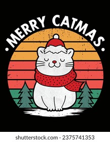 Merry Catmas,Meowy Catmas T-Shirt, Cat T-Shirt, Christmas Cat T-Shirt. Cat Christmas T-Shirt