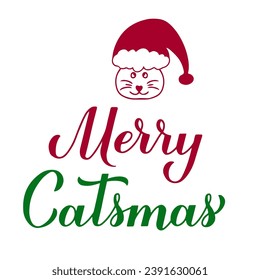 Merry Catsmas calligraphy hand lettering. Funny Christmas quote. Pets pun. Vector template for typography poster, banner, greeting card, sticker, etc