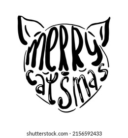 Merry Catsmas hand crafted lettering. Christmas cat funny phrase for t-shirt print, holiday typography, pet print