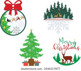 Merry chirsmas gift holiday icon set vector art