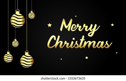 Merry chirstmas background with golden hanging bells and stars